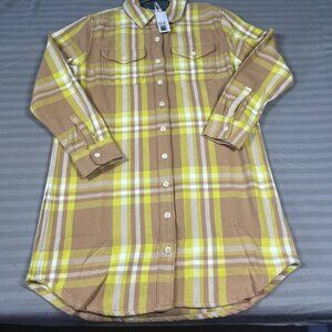 Outerknown Shirt Womens Small Brown Yellow Plaid Organic Cotton Long Button Down